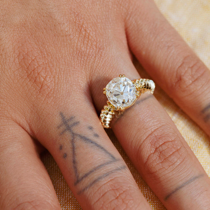 4.50CT Yellow Old Mine Cushion Diamond Unique Solitaire Lab Grown Ring