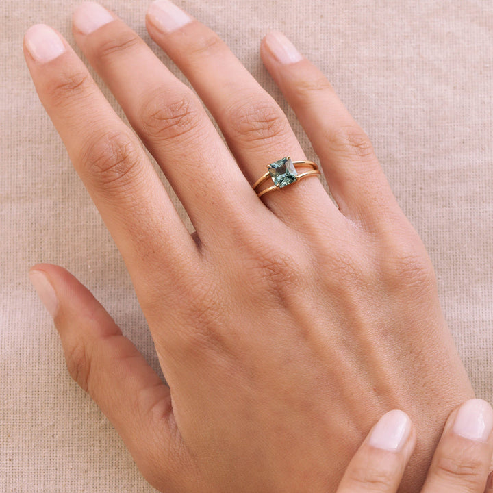 2.50CT Yellow Greenish Teal Square Radiant Diamond Solitaire Lab Grown Ring