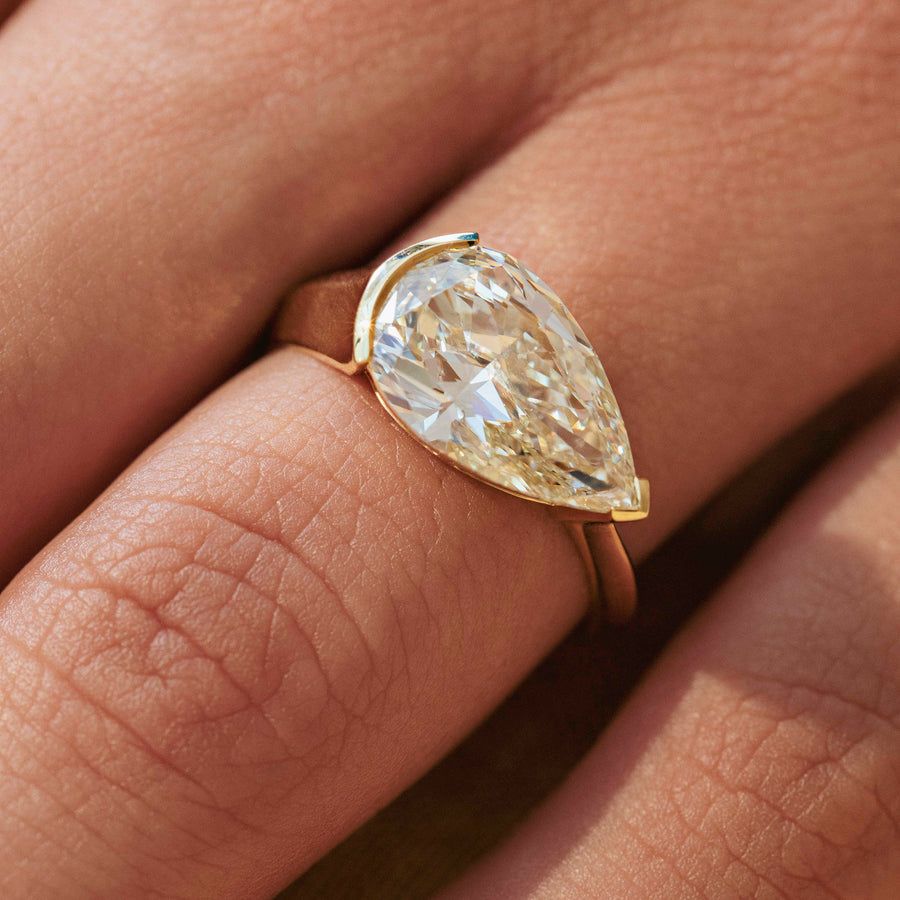 3.0CT Fancy Yellow East-West Pear Diamond Solitaire Lab Grown Engagement Ring