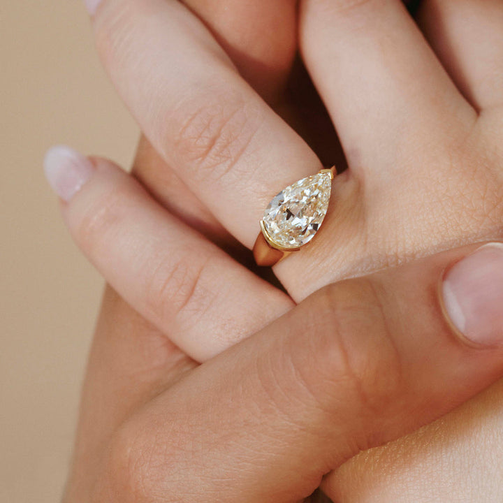 3.0CT Fancy Yellow East-West Pear Diamond Solitaire Lab Grown Engagement Ring