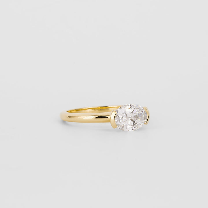 1.37- 2.50 CT Oval Lab Grown Diamond Half Bezel Engagement Ring