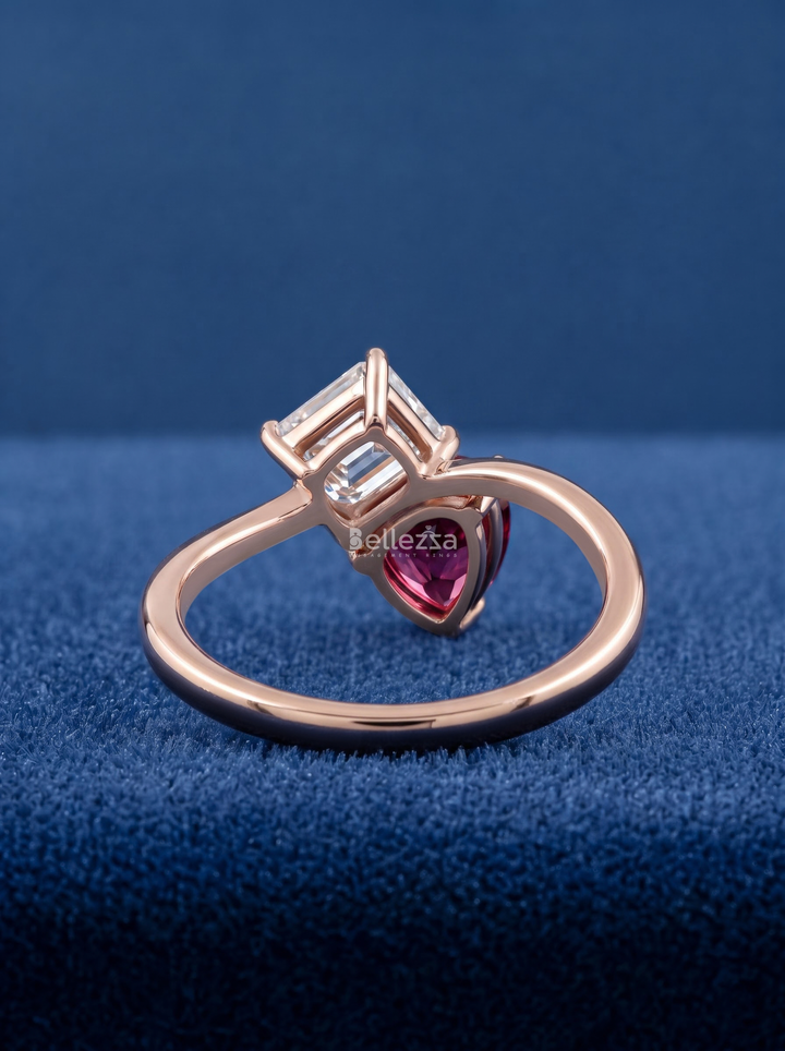 2.0CT Ruby Pear & Emerald Cut Diamond Toi Et Moi Lab Grown Engagement Ring