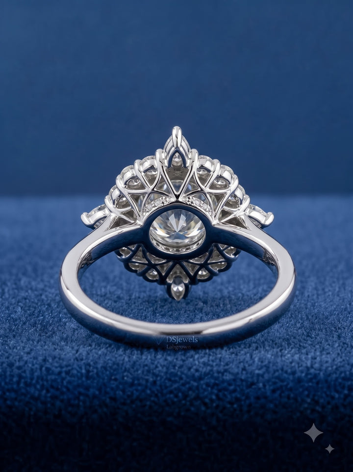 1.0CT Round Diamond Statement Halo Engagement Ring