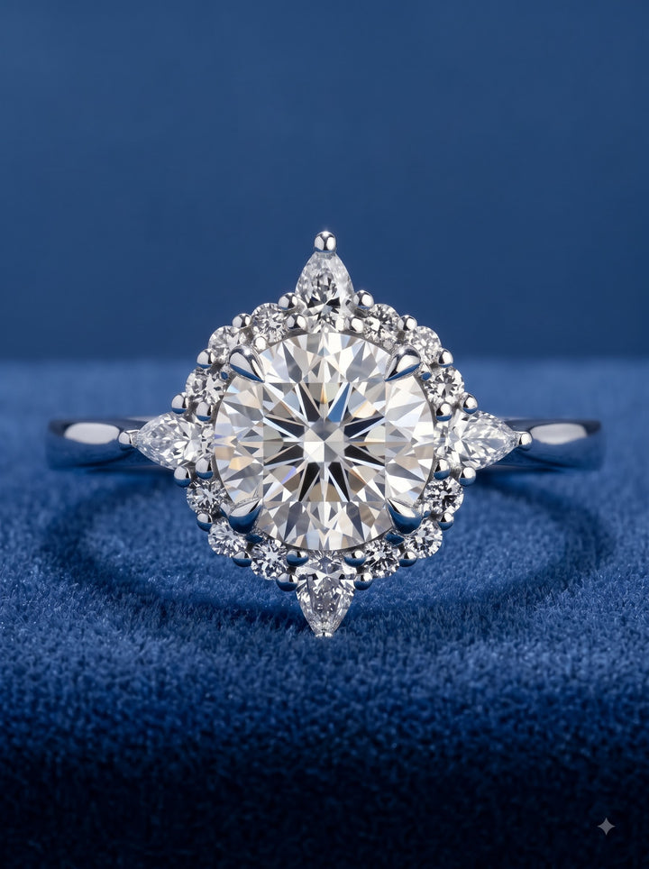 1.0CT Round Diamond Statement Halo Engagement Ring