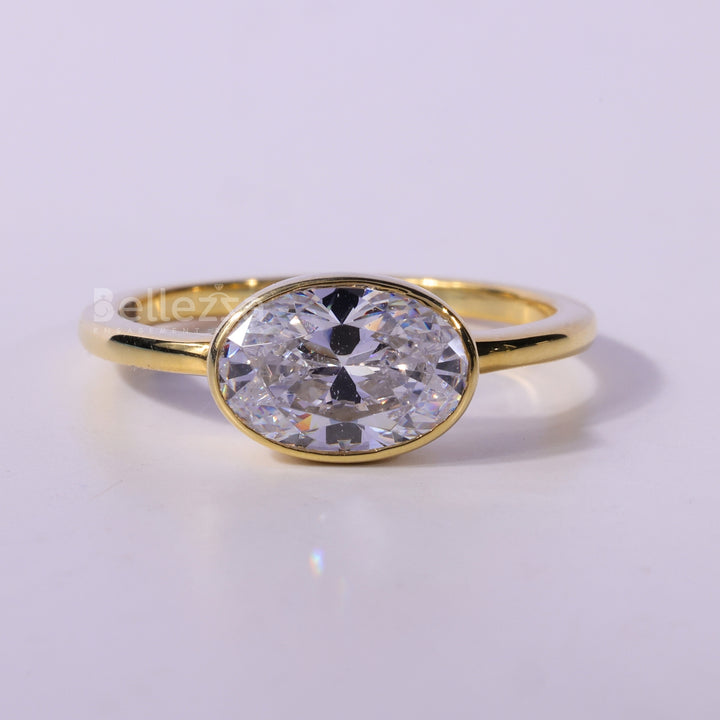1.50CT East-West Oval Cut Bezel Setting Solitaire Engagement Ring