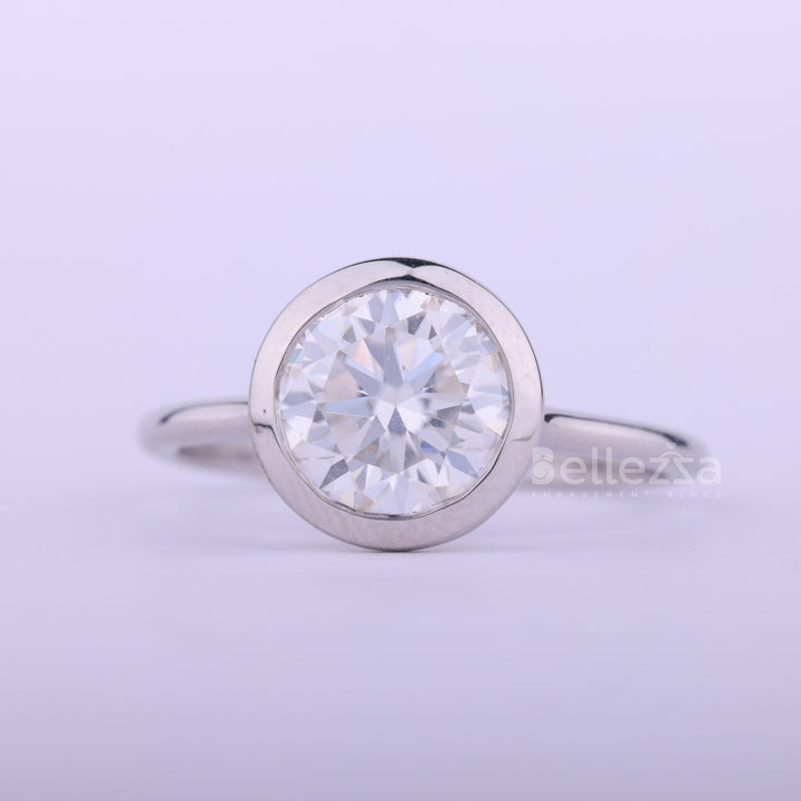 1.0CT Round Cut Diamond Bezel Setting Solitaire Engagement Ring