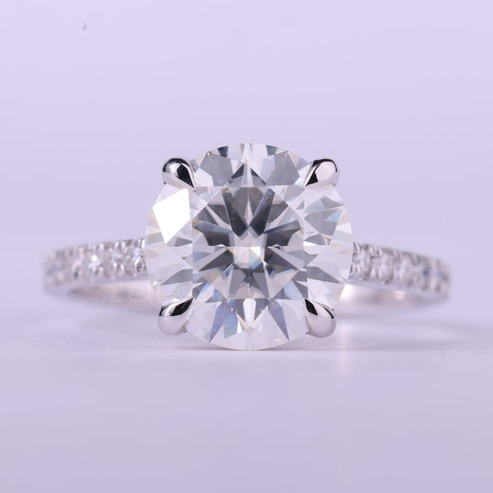 2.0CT Round Cut Diamond Pave Setting Moissanite Engagement Ring
