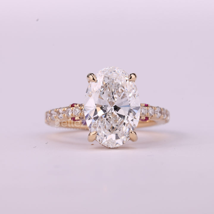 2.50CT Oval Cut Three Side Pave Setting Unique Moissanite Engagement Ring