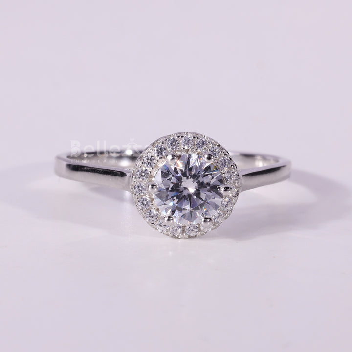 0.50CT Round Cut Diamond Halo Setting Moissanite Engagement Ring
