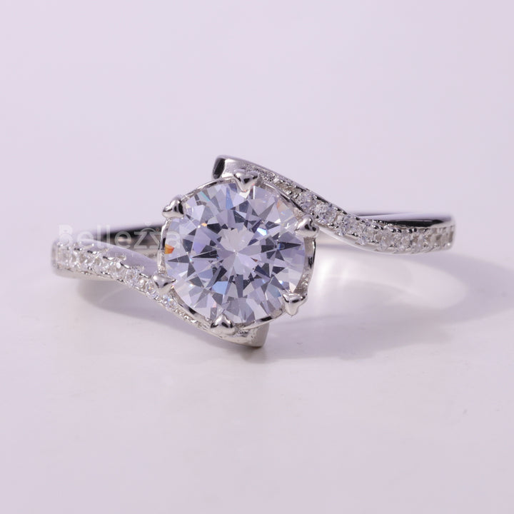 1.0CT Round Cut Bypass Shank Pave Setting Engagement Ring