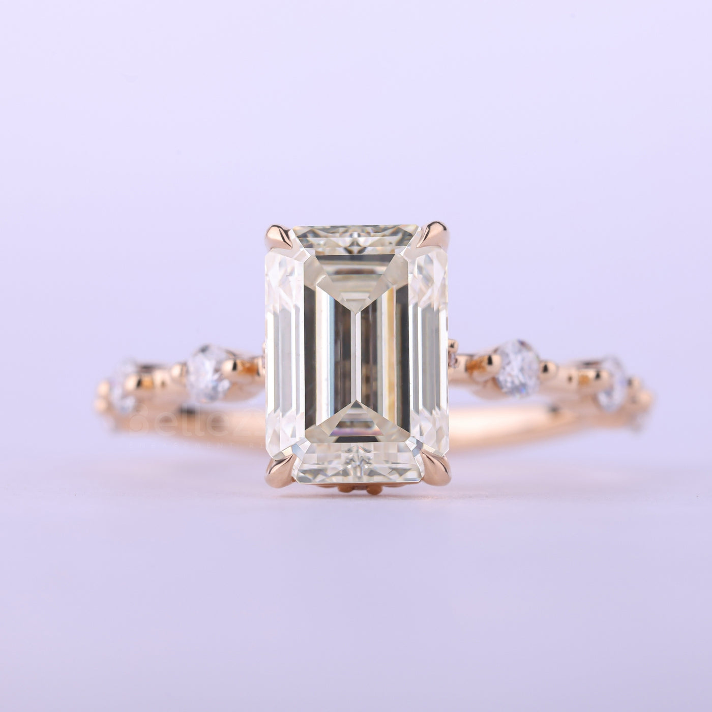 1.0CT Emerald Cut Petite Pave Setting Moissanite Engagement Ring