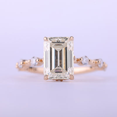1.0CT Emerald Cut Petite Pave Setting Moissanite Engagement Ring