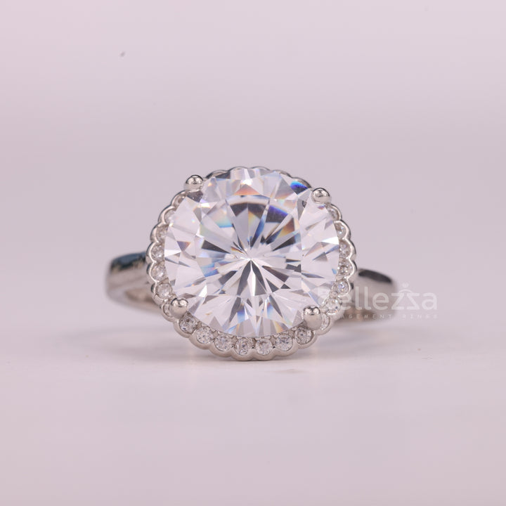 2.0CT Round Cut Halo Setting Moissanite Engagement Ring