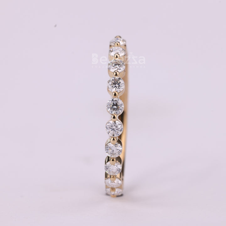 Round Cut Diamond Half Eternity Moissanite Wedding Band