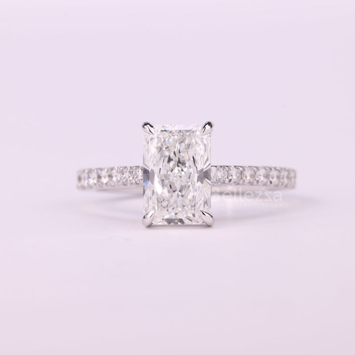 1.50CT Radiant Cut Hidden Halo Pave Setting Moissanite Engagement Ring