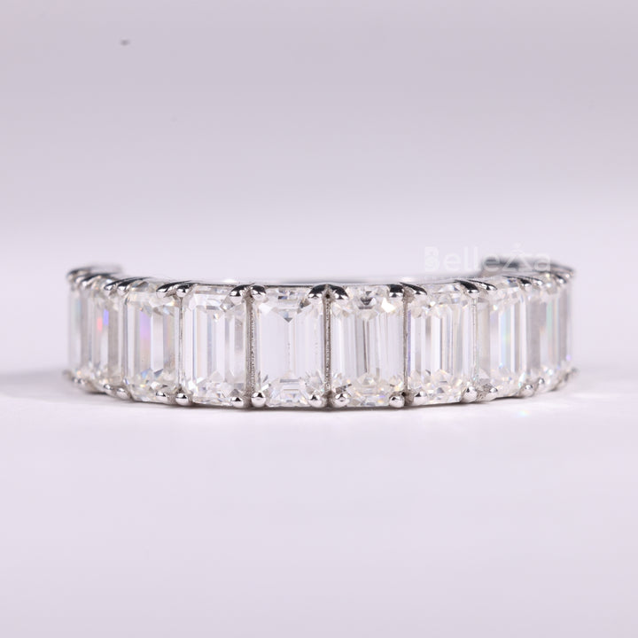 Emerald Cut Half Eternity Moissanite Wedding Band