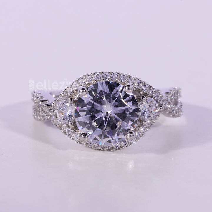 1.50CT Round Cut Diamond Twisted Pave Setting Moissanite Engagement Ring