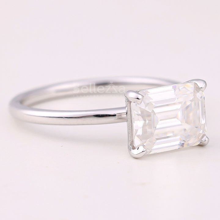 2.0CT East-West Emerald Cut Solitaire Moissanite Engagement Ring