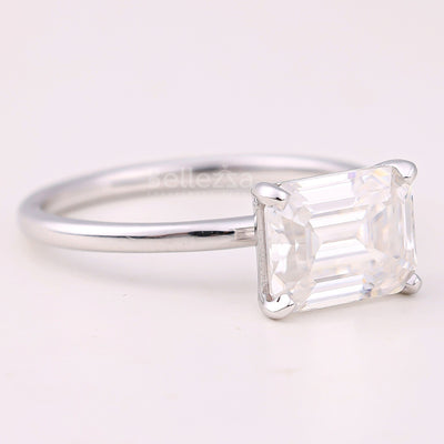 2.0CT East-West Emerald Cut Solitaire Moissanite Engagement Ring