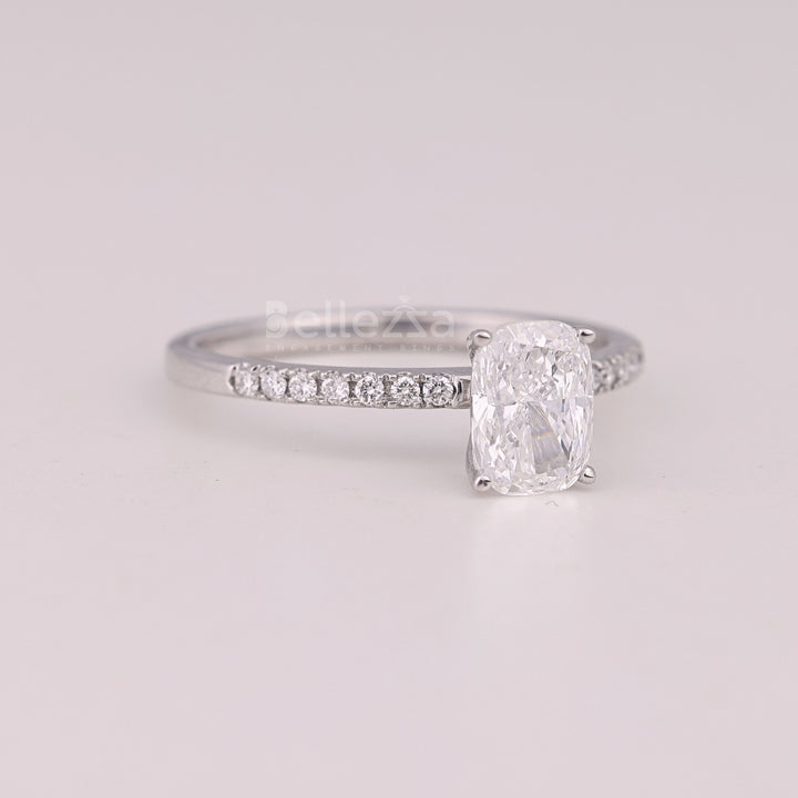 1.0CT Elongated Cushion Cut Pave Setting Engagement Ring