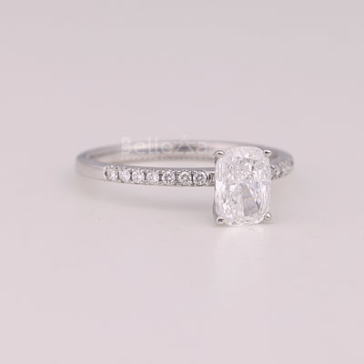 1.0CT Elongated Cushion Cut Pave Setting Engagement Ring