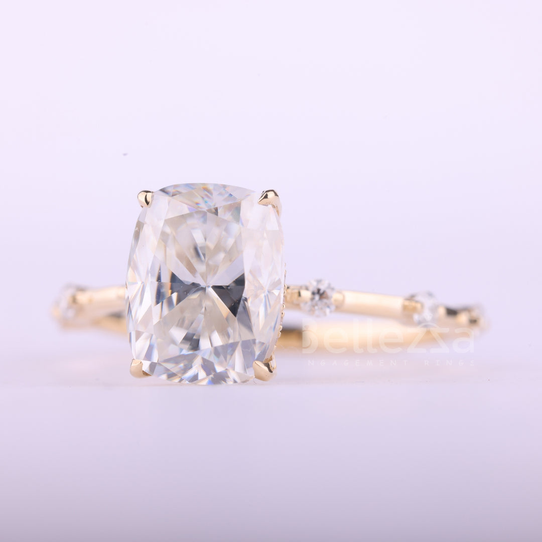 2.0CT Elongated Cushion Cut Petite Pave Setting Moissanite Engagement Ring