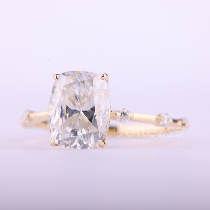 2.0CT Elongated Cushion Cut Petite Pave Setting Moissanite Engagement Ring