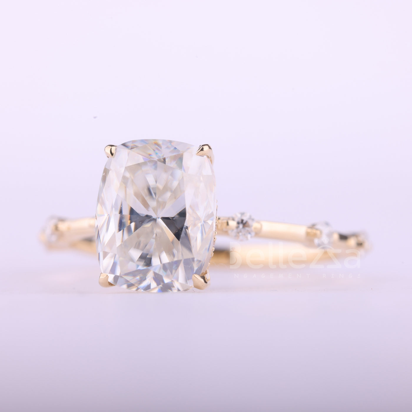 2.0CT Elongated Cushion Cut Petite Pave Setting Moissanite Engagement Ring