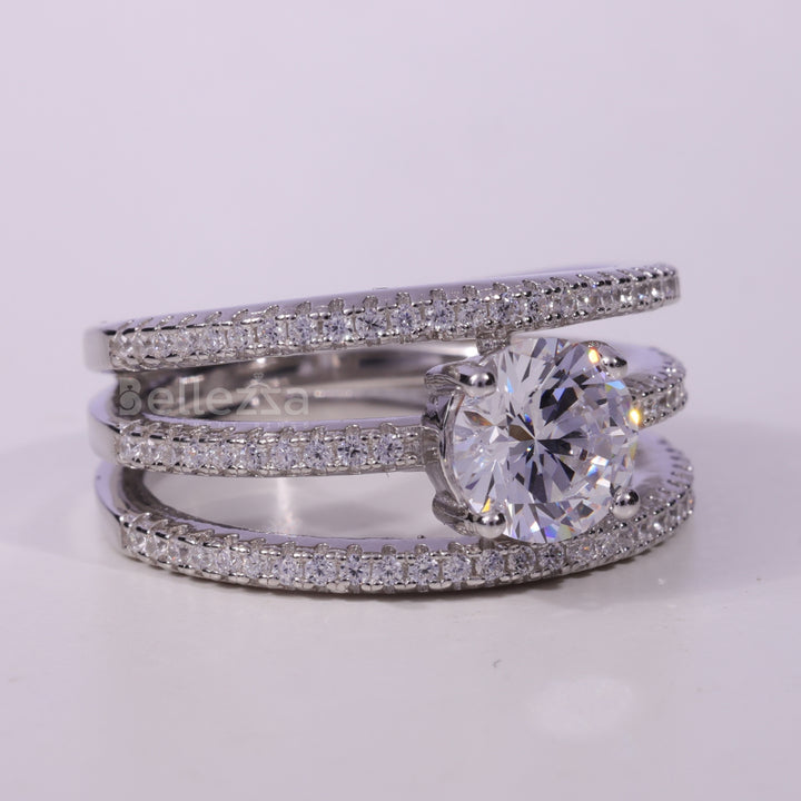 1.0CT Round Cut Unique Two Row Pave Setting Engagement Ring