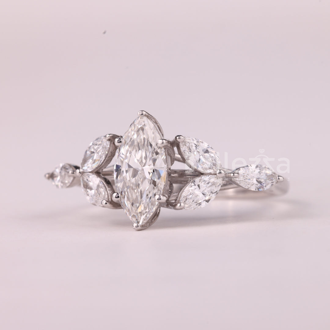 1.50CT Marquise Cut Cluster Diamond Moissanite Engagement Ring