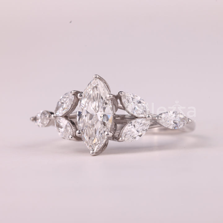 1.50CT Marquise Cut Cluster Diamond Moissanite Engagement Ring
