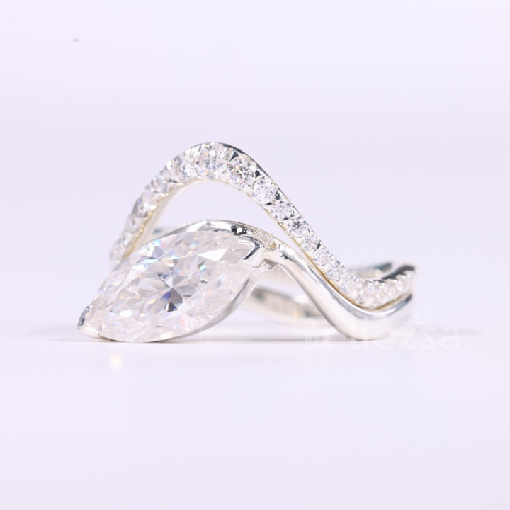 2.0CT East-West Marquise Cut Curved Moissanite Bridal Ring Set