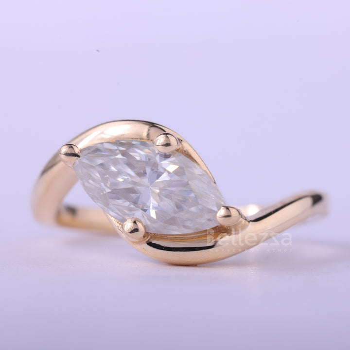 1.0CT East-West Marquise Cut Diamond Unique Engagement Ring