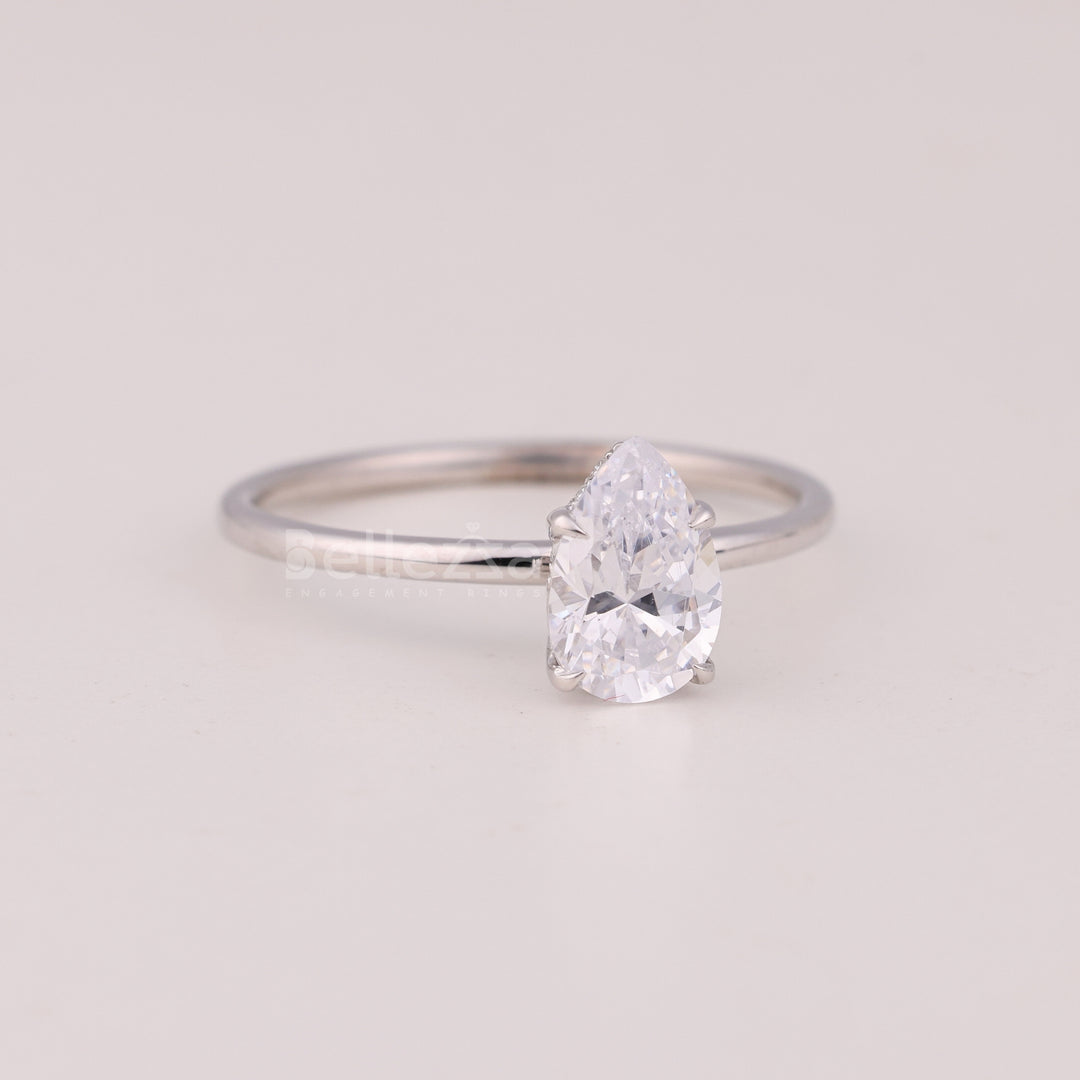 1.0Cut Pear Cut Diamond Hidden Halo Engagement Ring