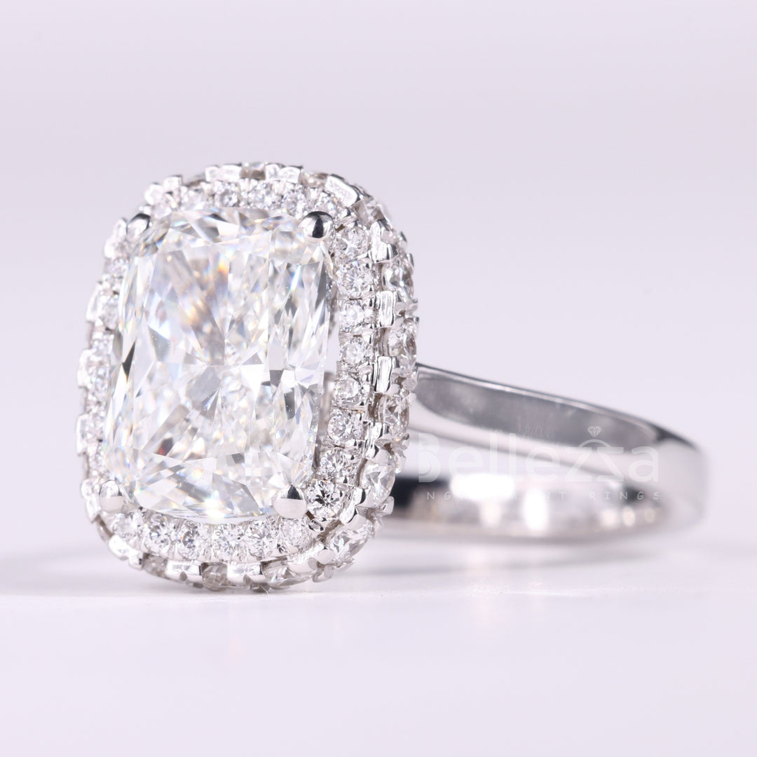 1.50CT Elongated Cushion Cut Halo Setting Moissanite Engagement Ring