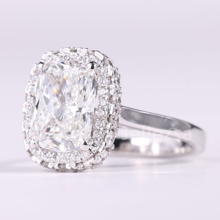 1.50CT Elongated Cushion Cut Halo Setting Moissanite Engagement Ring