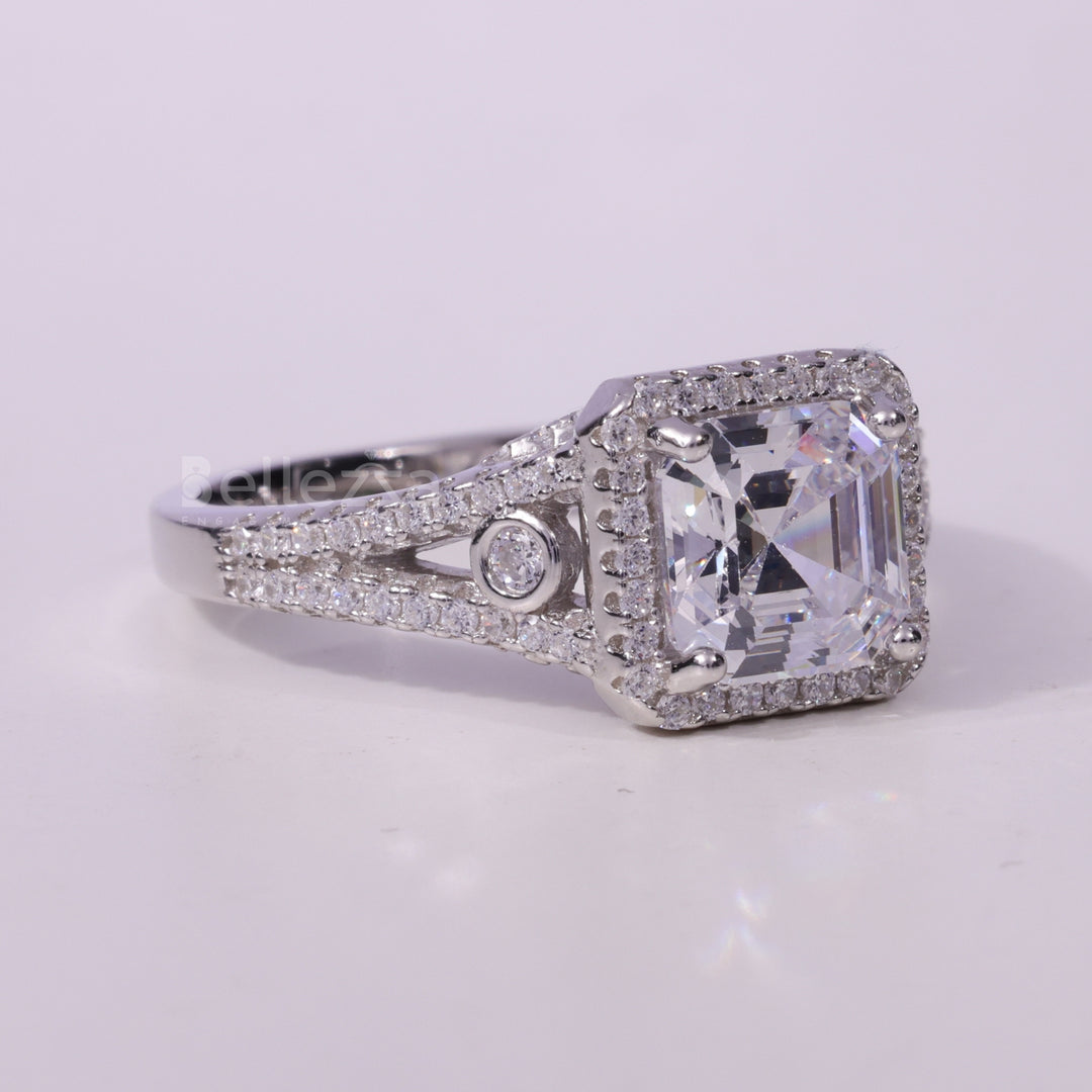 1.50CT Asscher Cut Cluster Diamond Moissanite Engagement Ring