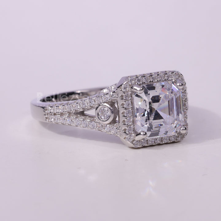 1.50CT Asscher Cut Cluster Diamond Moissanite Engagement Ring