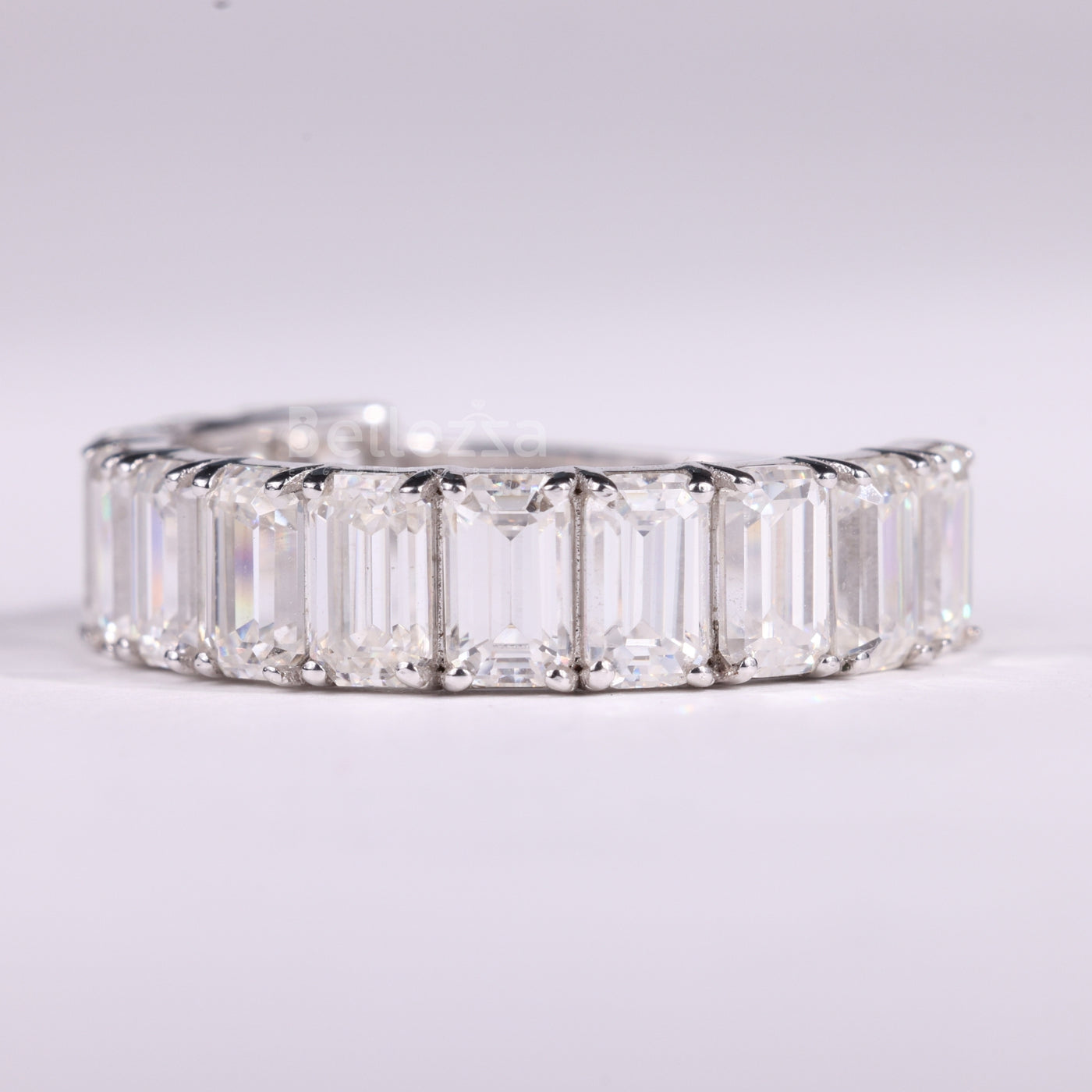 Emerald Cut Half Eternity Moissanite Wedding Band