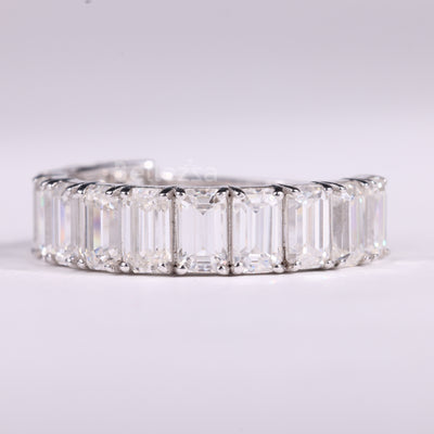 Emerald Cut Half Eternity Moissanite Wedding Band