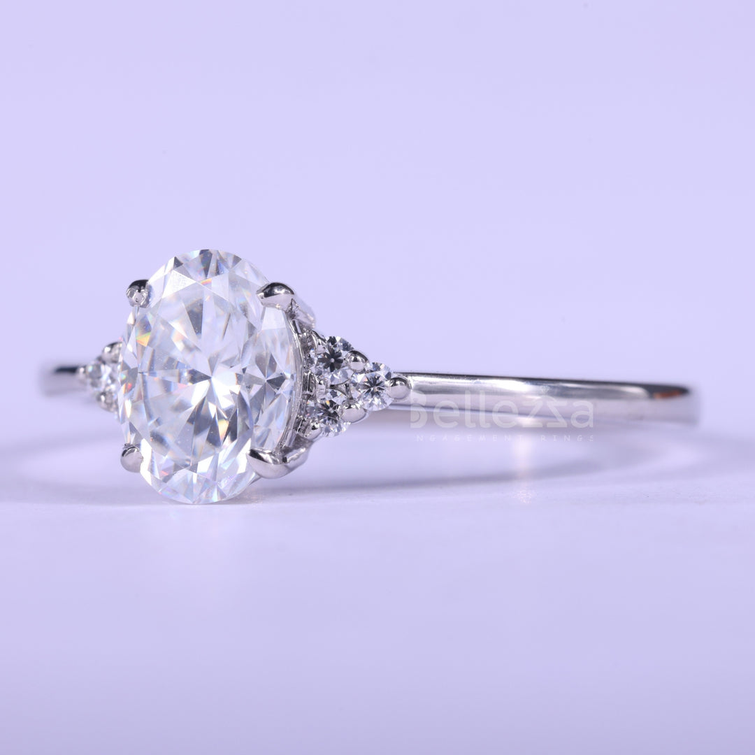 1.50CT Oval Cut Cluster Diamond Moissanite Engagement Ring