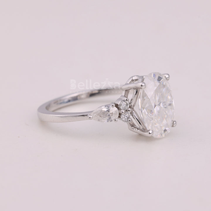 2.0CT Oval Cut Cluster Diamond Moissanite Engagement Ring