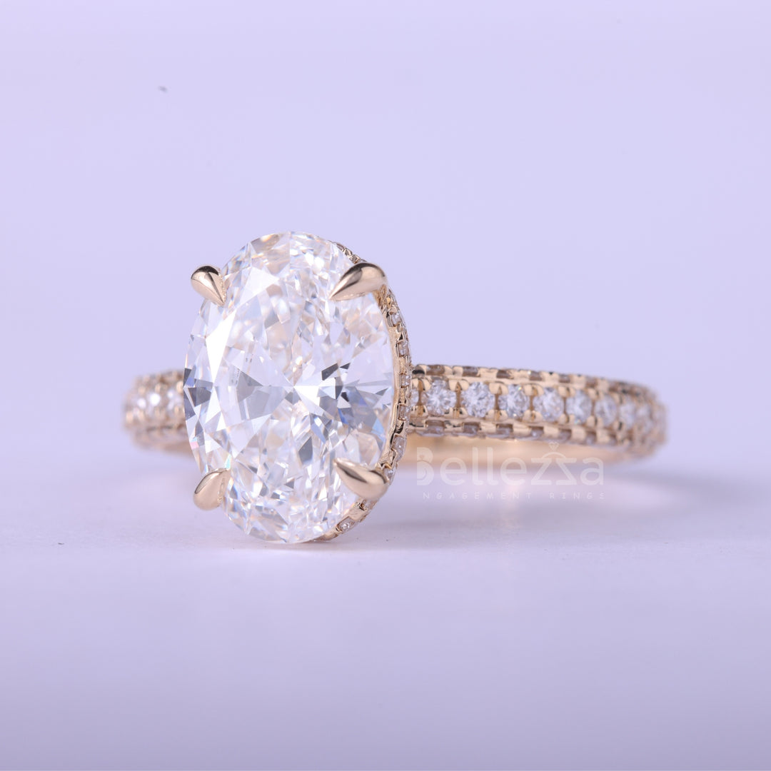 1.50CT Oval Cut Three Side Pave Setting Moissanite Engagement Ring