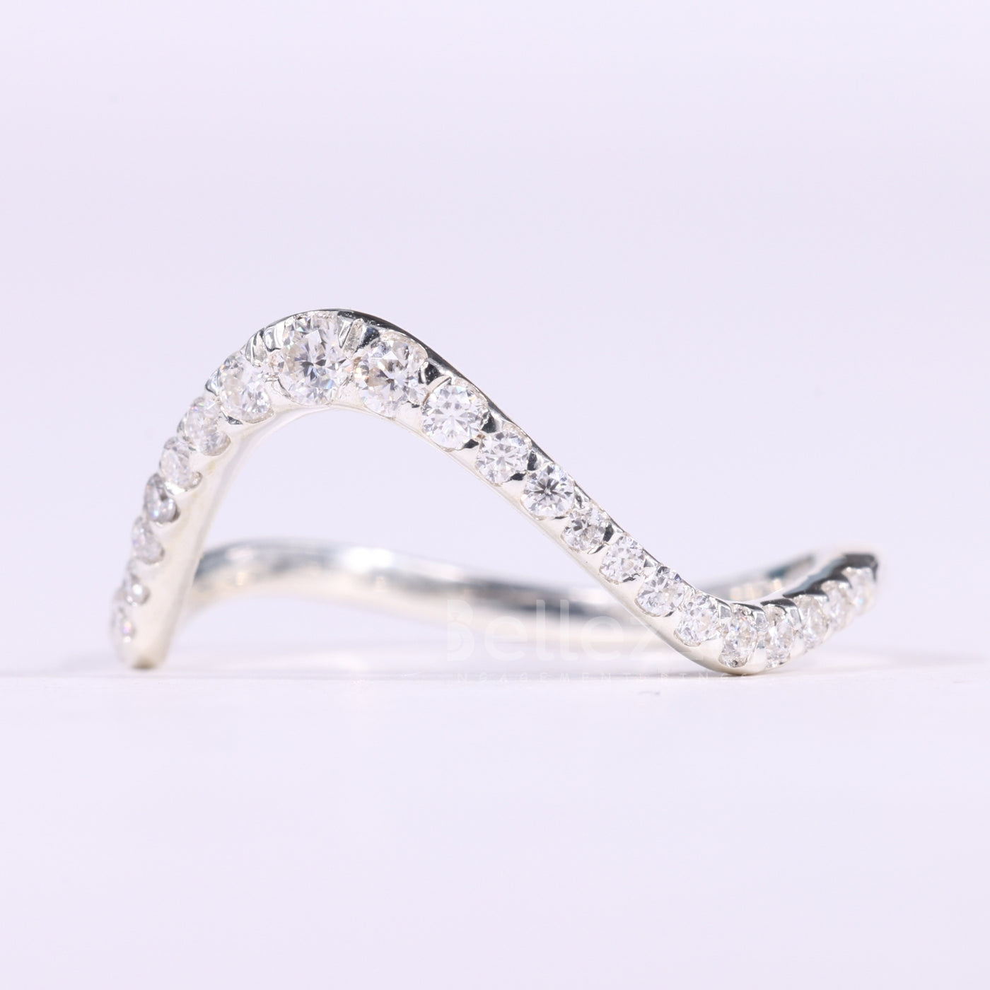 Round Cut Pave Setting Curved Moissanite Wedding Band