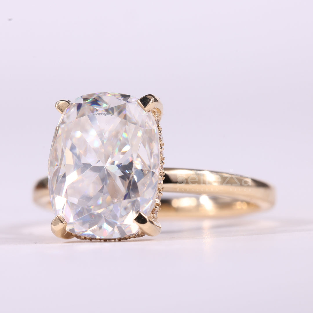 1.50CT Elongated Cushion Cut Hidden Halo Moissanite Engagement Ring