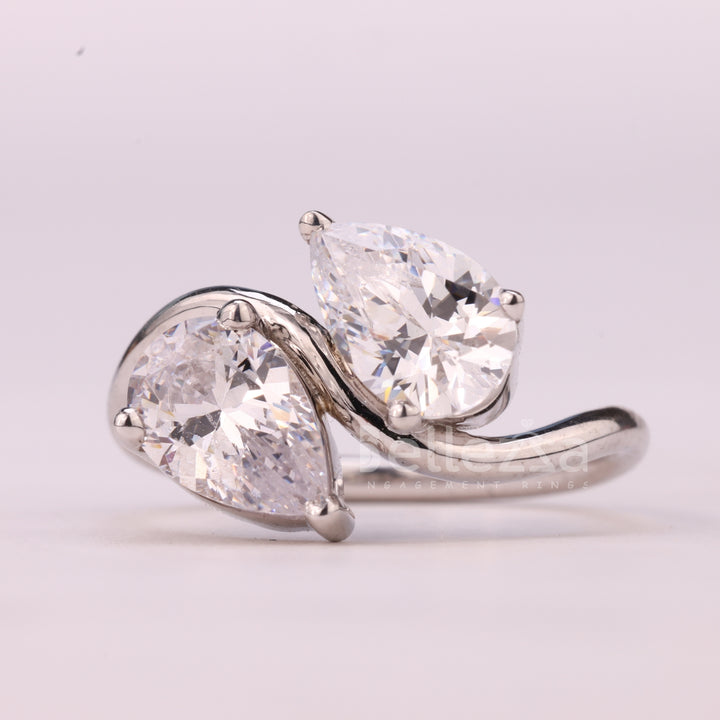 1.0CTW Pear Cut Alternative Curved Moissanite Toi Et Moi Engagement Ring