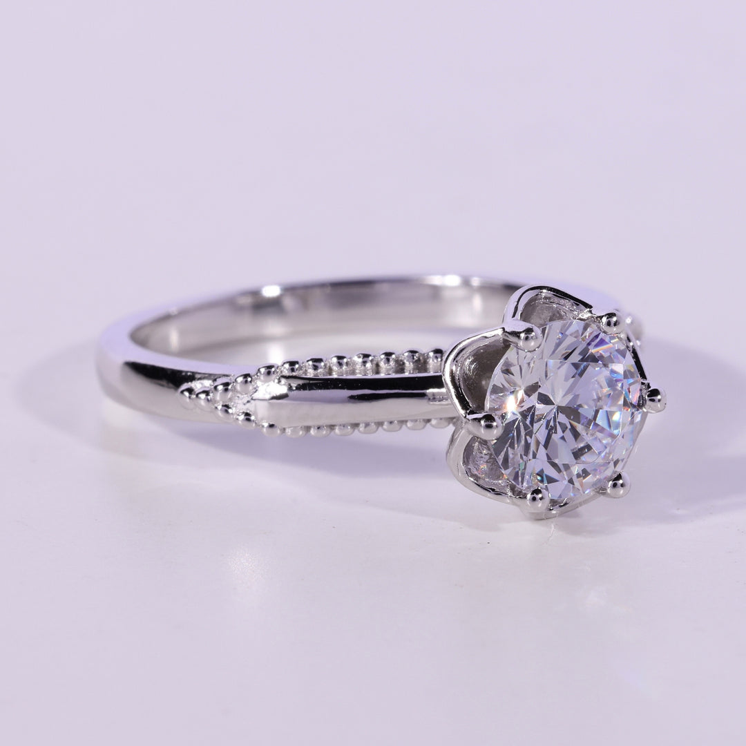 1.0CT Round Cut Diamond Unique Vintage Solitaire Engagement Ring