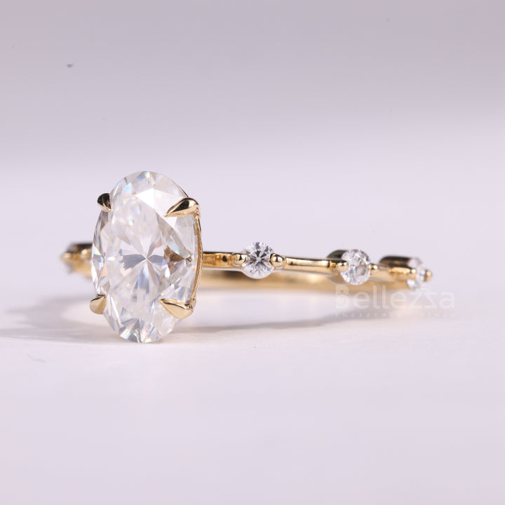 1.0CT Oval Cut Petite Pave Setting Moissanite Engagement Ring