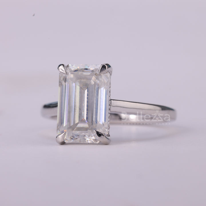 1.50CT Emerald Cut Diamond Hidden Halo Moissanite Engagement Ring