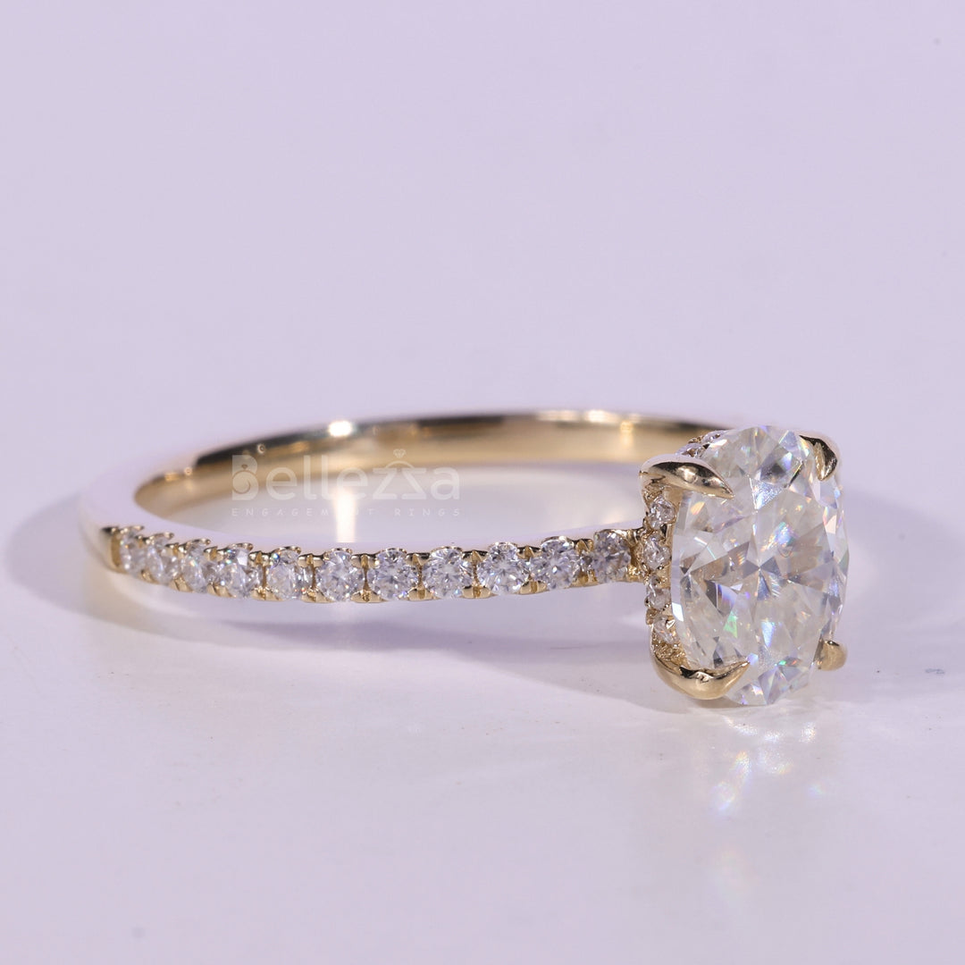 1.0CT Oval Cut Pave Setting Moissanite Engagement Ring